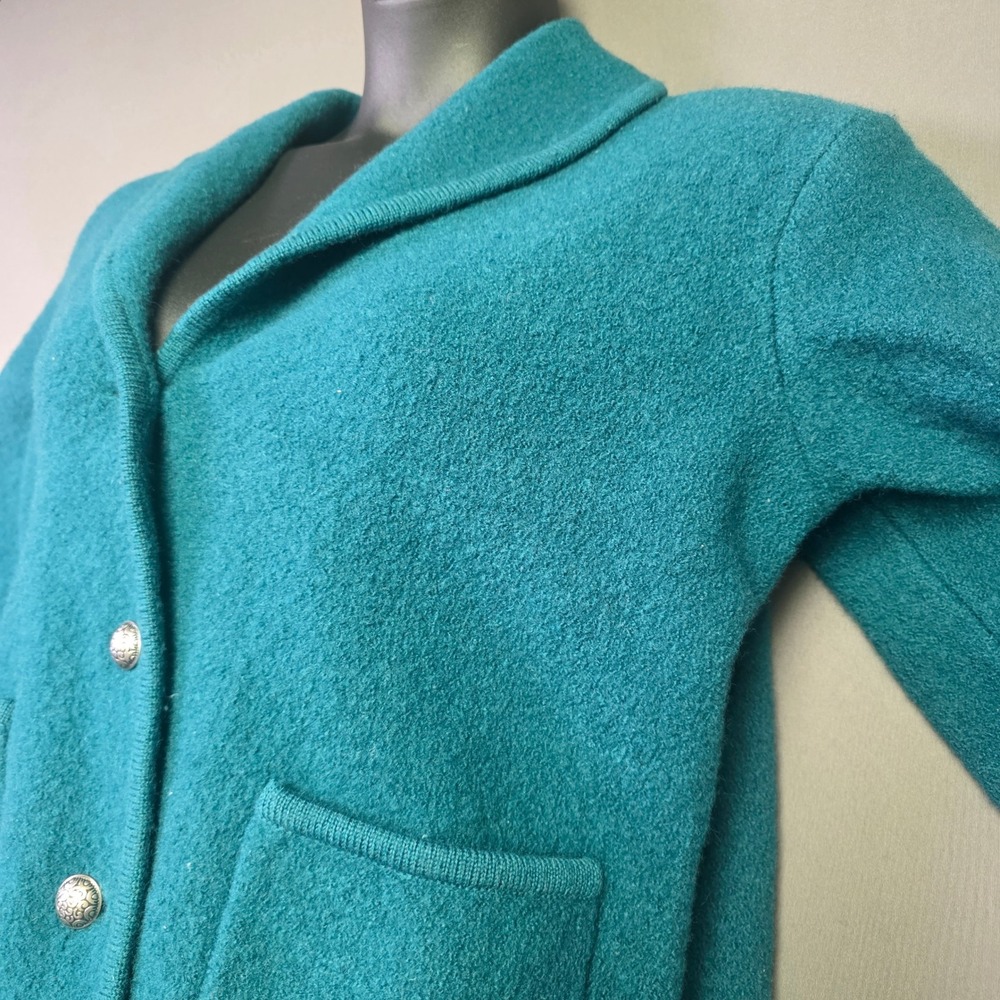 Norm Thompson Petite Teal 100% Wool Shawl Collar Button Cardigan Jacket PL